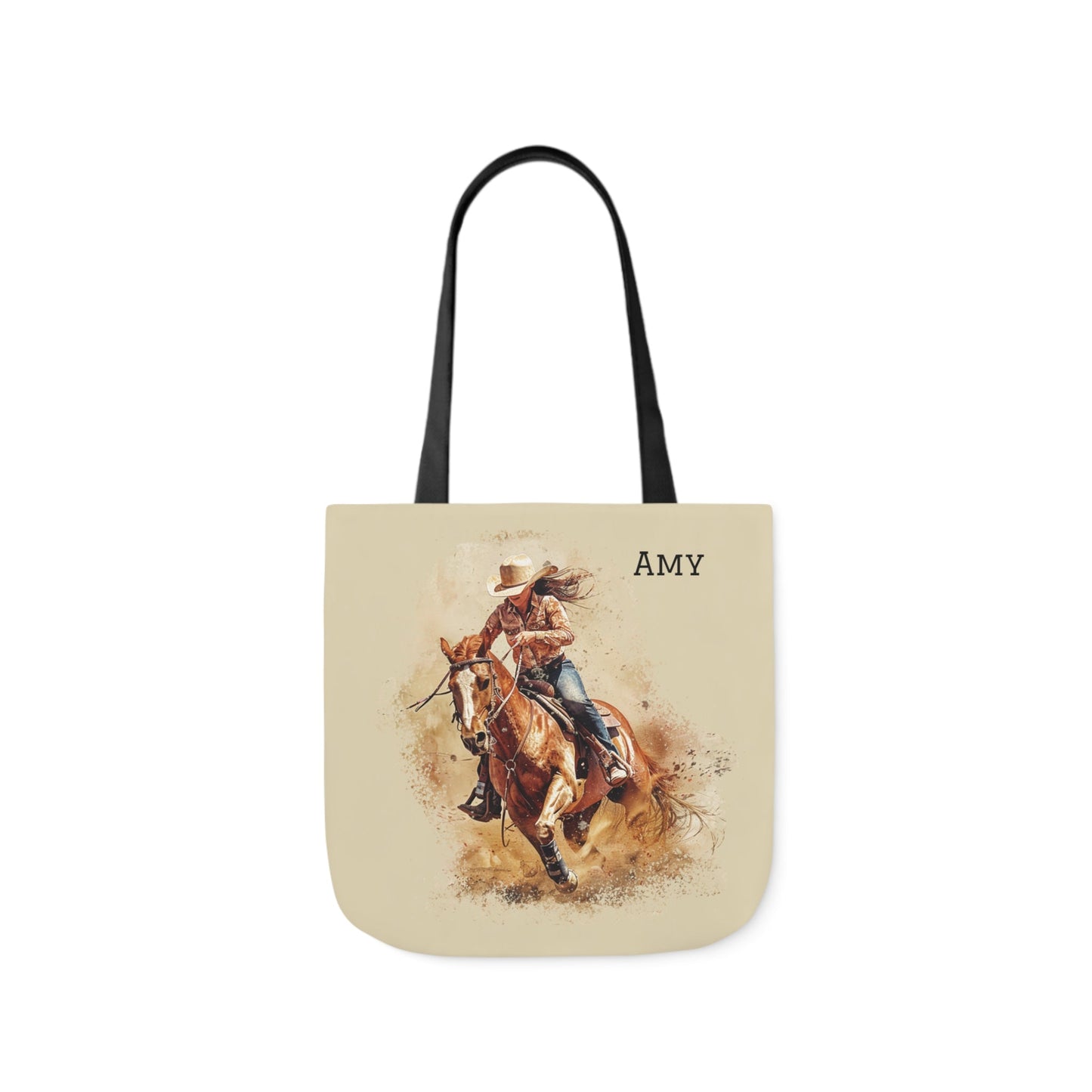 Personalized Cowgirl and Horse Tote Bag, Watercolor Painting of Barrel Racer on Carry All - FlooredByArt