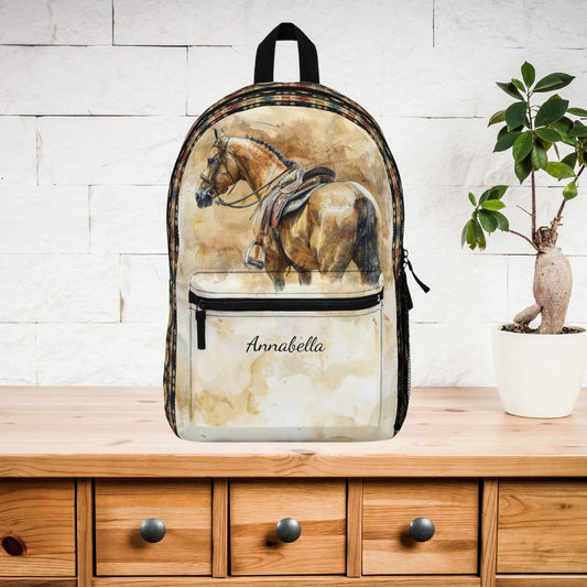 Personalized English Horse Backpack with Aztec Design, Student or Horse Lover Gift - FlooredByArt