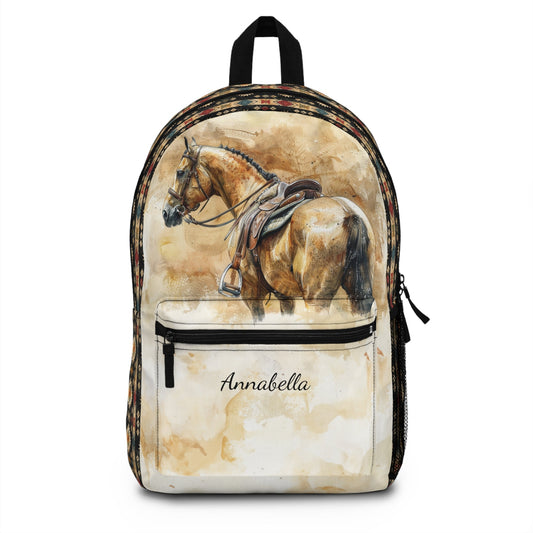 Personalized English Horse Backpack with Aztec Design, Student or Horse Lover Gift - FlooredByArt