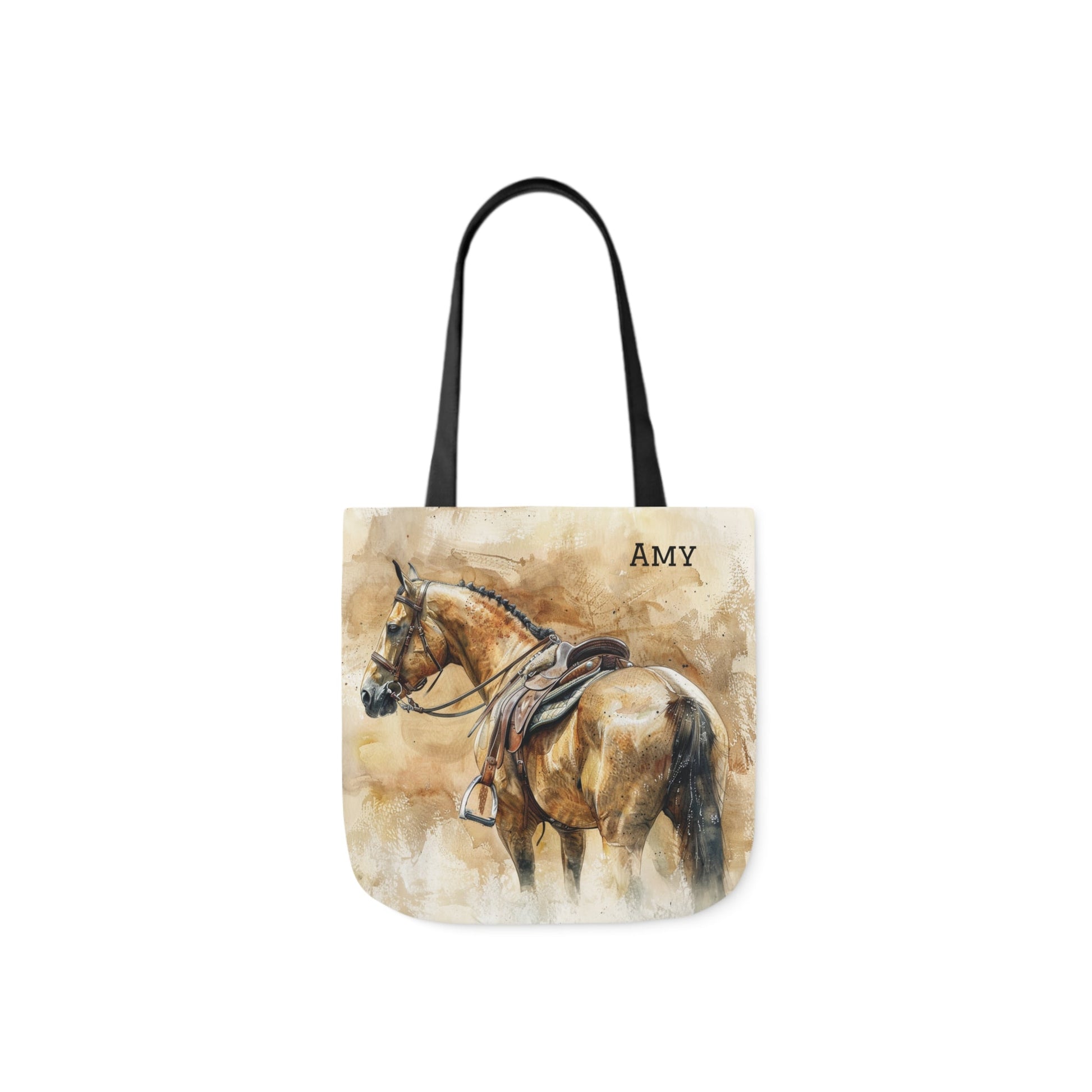 Personalized English Horse Tote Bag, Beautiful Watercolor Horse Art on a Carry All Tote Bag - FlooredByArt
