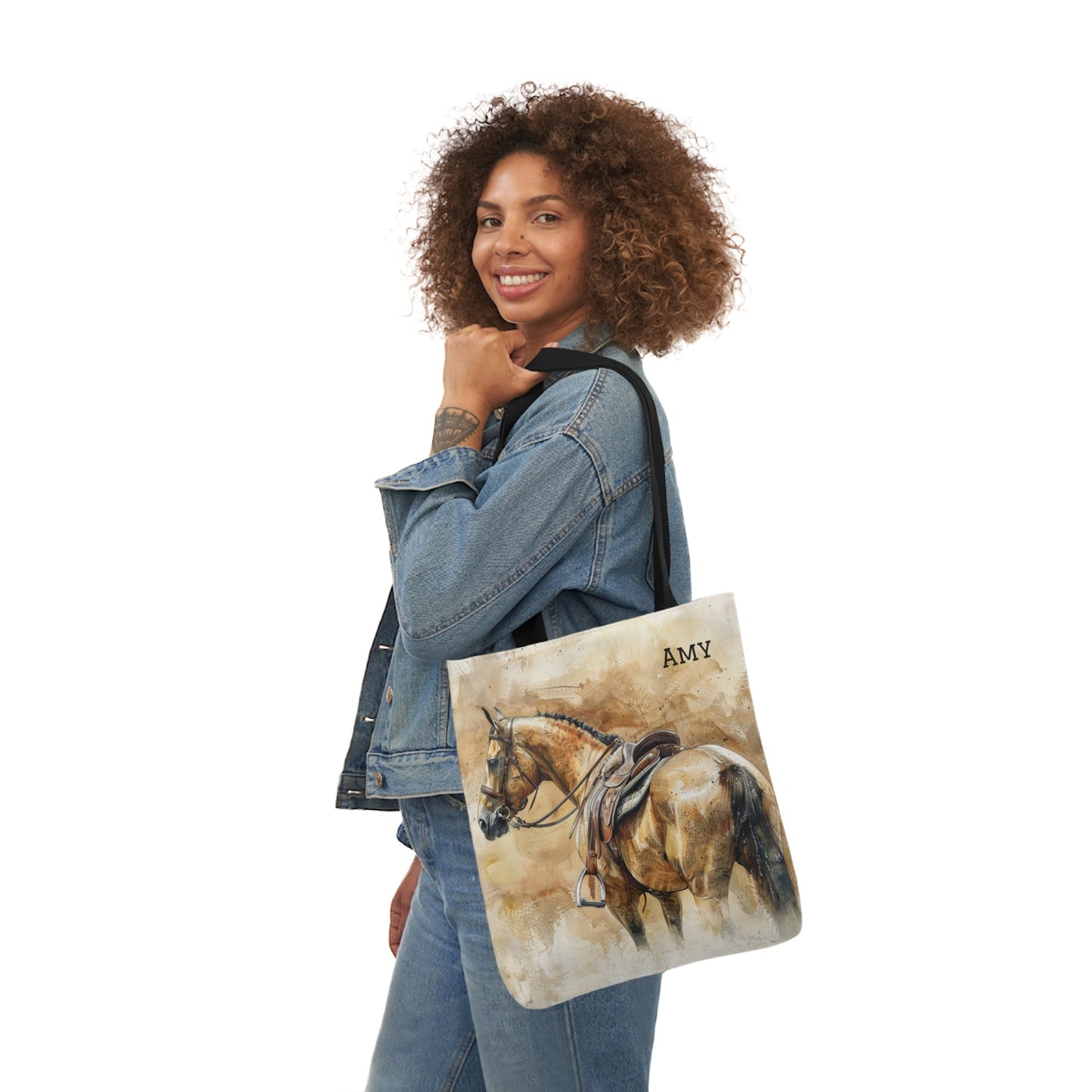 Personalized English Horse Tote Bag, Beautiful Watercolor Horse Art on a Carry All Tote Bag - FlooredByArt