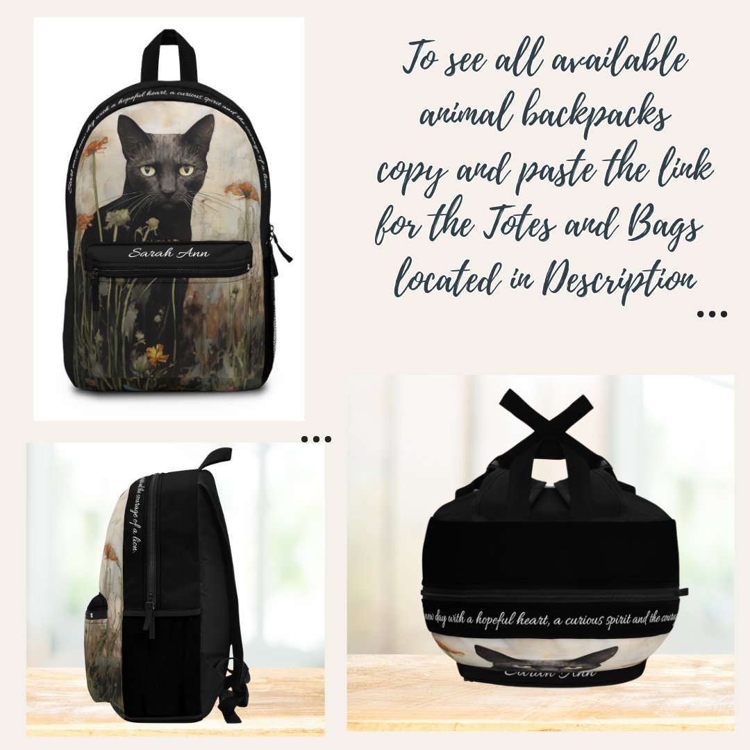 Personalized Folkart Black Cat Lover's Backpack, Custom Bookbag with Original Artwork Design - FlooredByArt