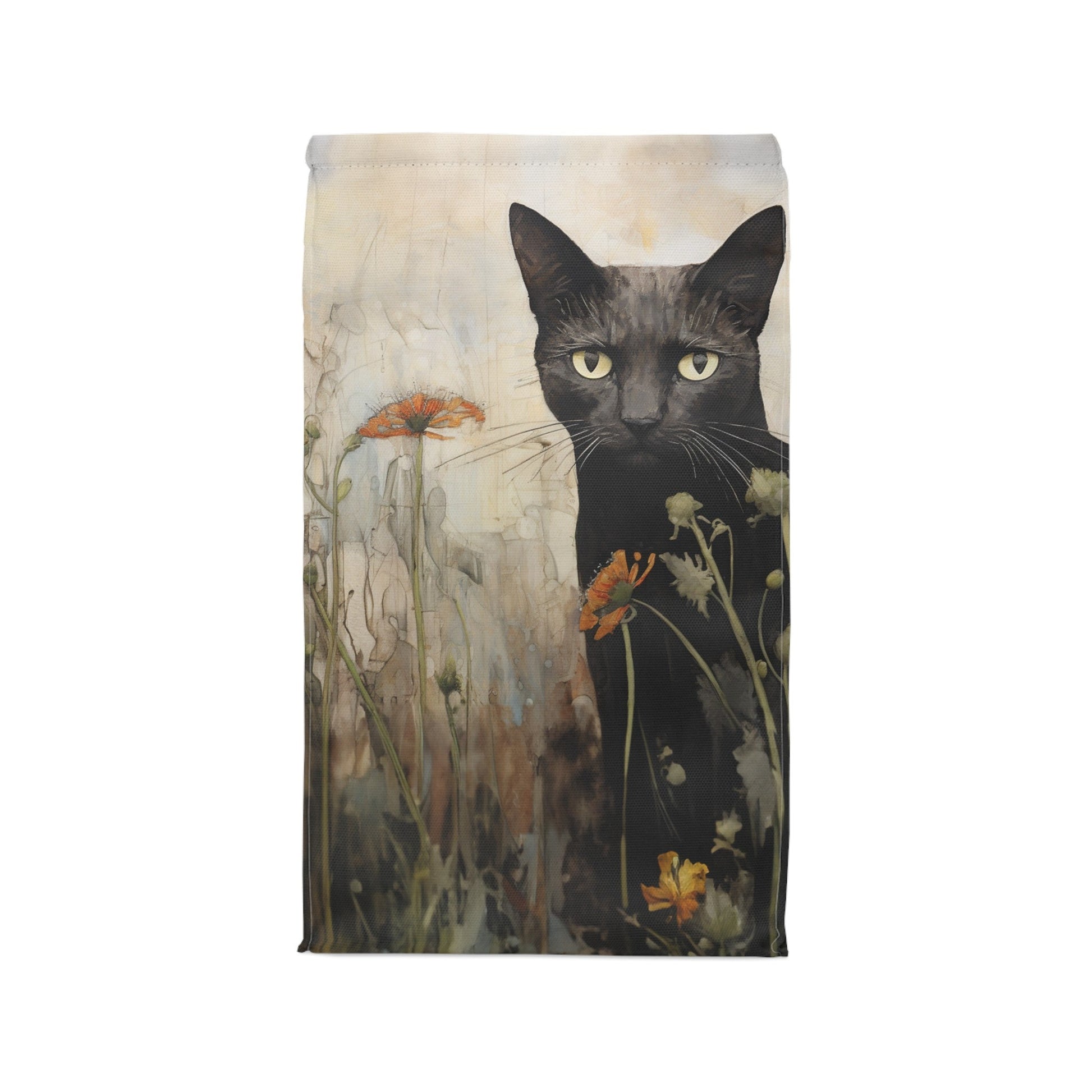 Personalized Folkart Black Cat Lover's Insulated Lunch Bag, Magnet Closure - FlooredByArt