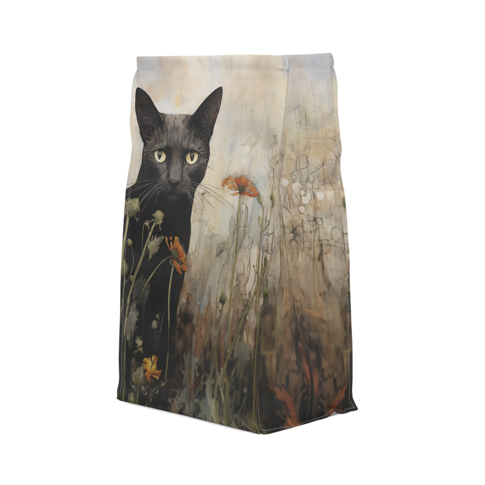 Personalized Folkart Black Cat Lover's Insulated Lunch Bag, Magnet Closure - FlooredByArt