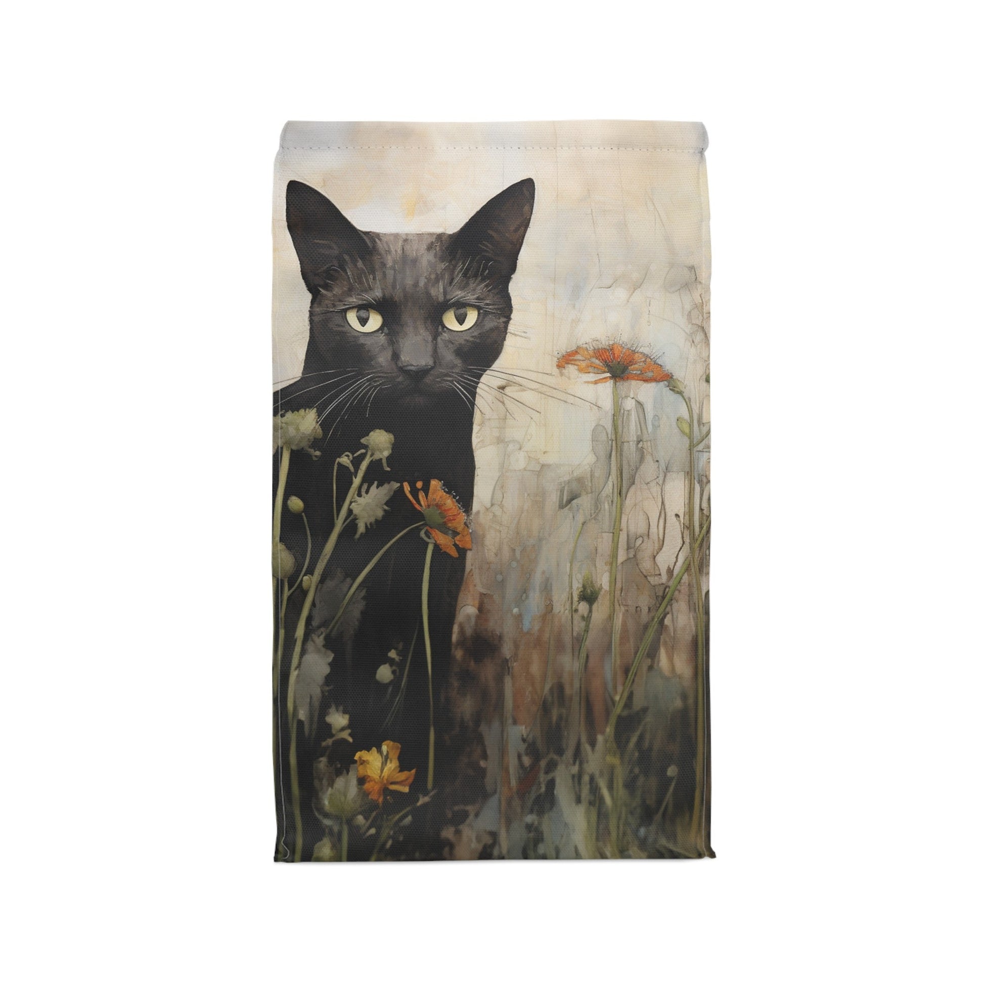 Personalized Folkart Black Cat Lover's Insulated Lunch Bag, Magnet Closure - FlooredByArt