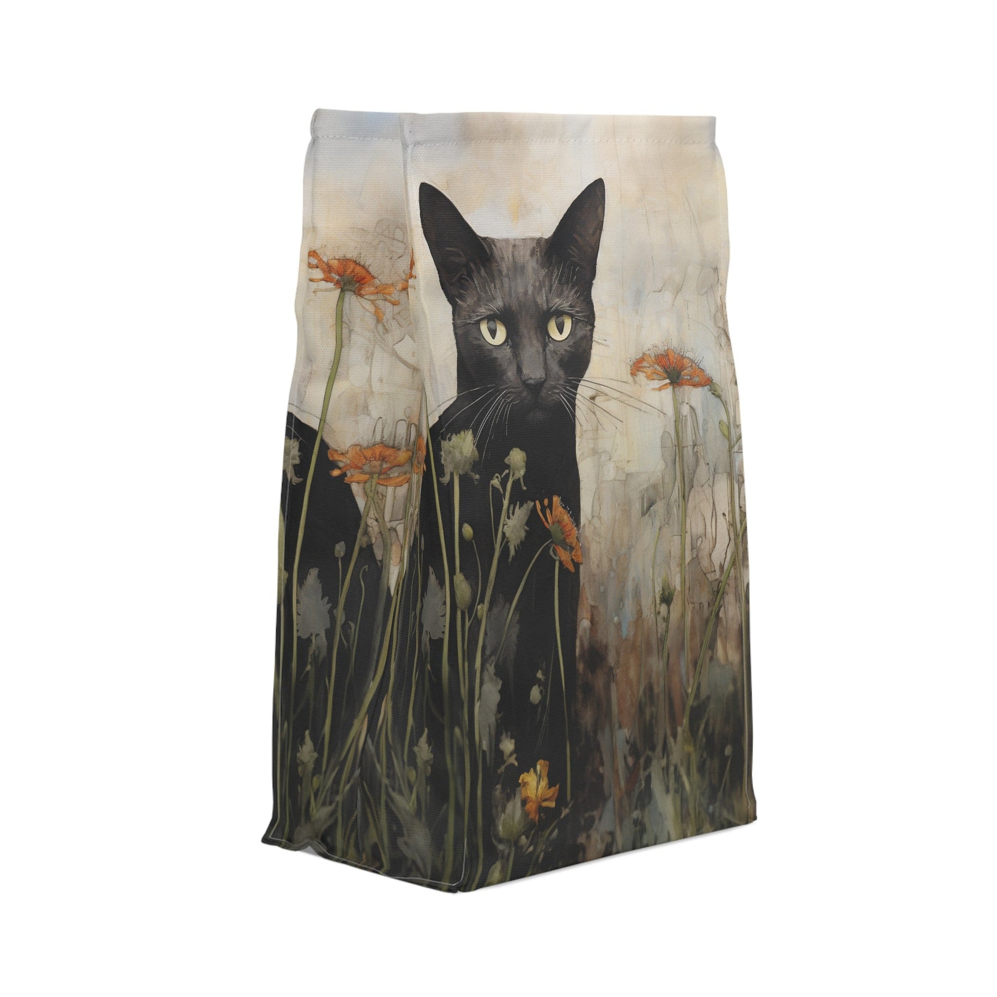 Personalized Folkart Black Cat Lover's Insulated Lunch Bag, Magnet Closure - FlooredByArt