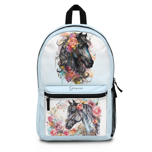 Personalized Girls Black Horse Backpack, Back to School Bookbag, Horse Lover Girls Gift, Fantasy - FlooredByArt