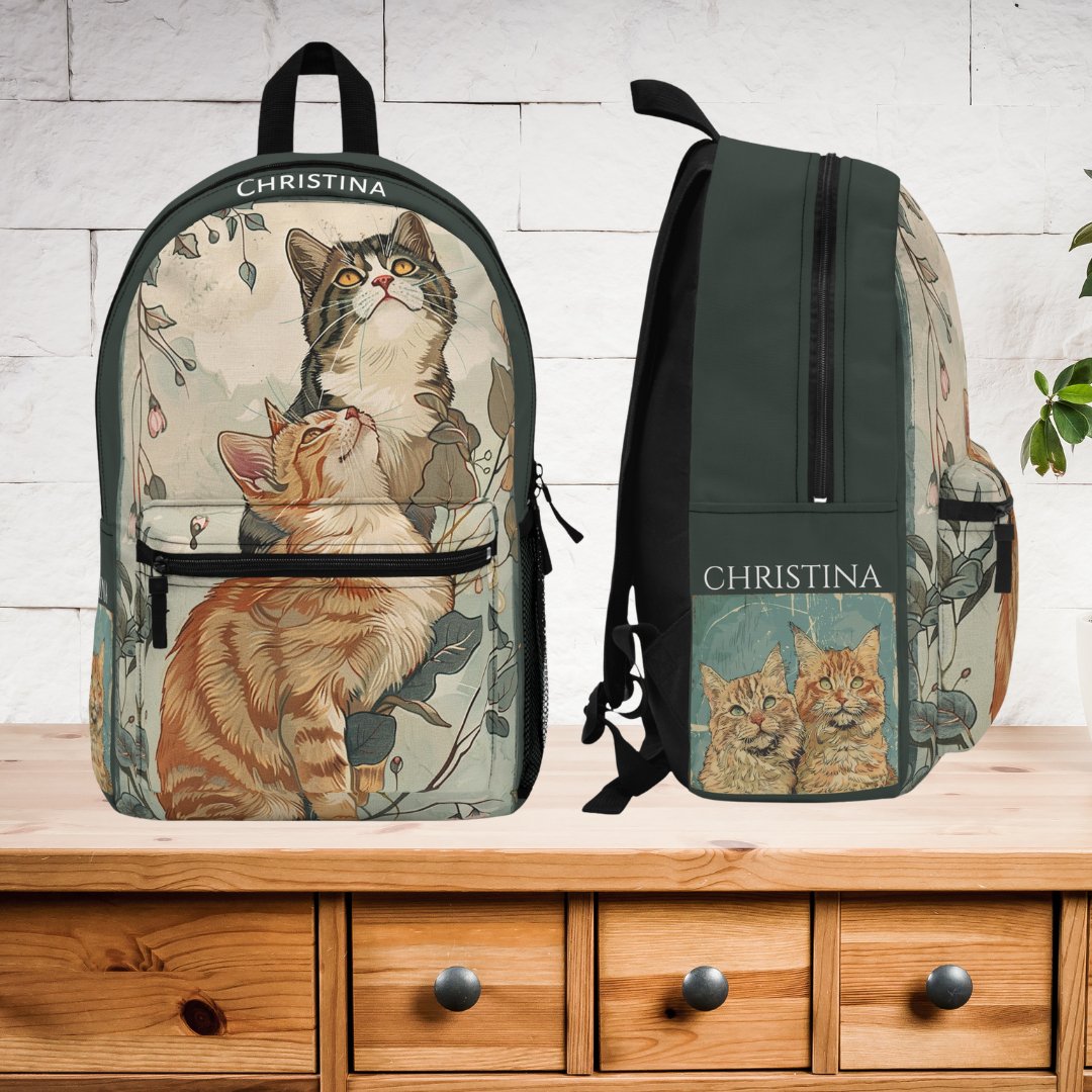 Personalized Girls Cat Lover Backpack, Bookbag with Original Design,Back - to - school or Work - FlooredByArt