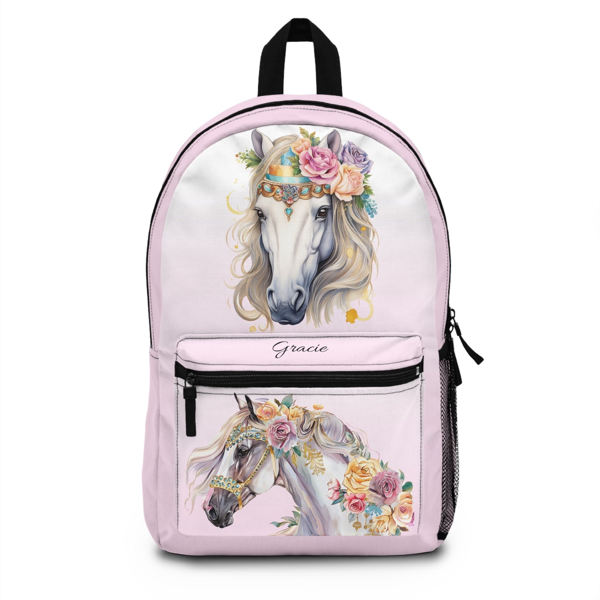 Personalized Girls Horse Backpack, Back to School Bookbag for Horse Lover, Fantasy Horse Art - FlooredByArt