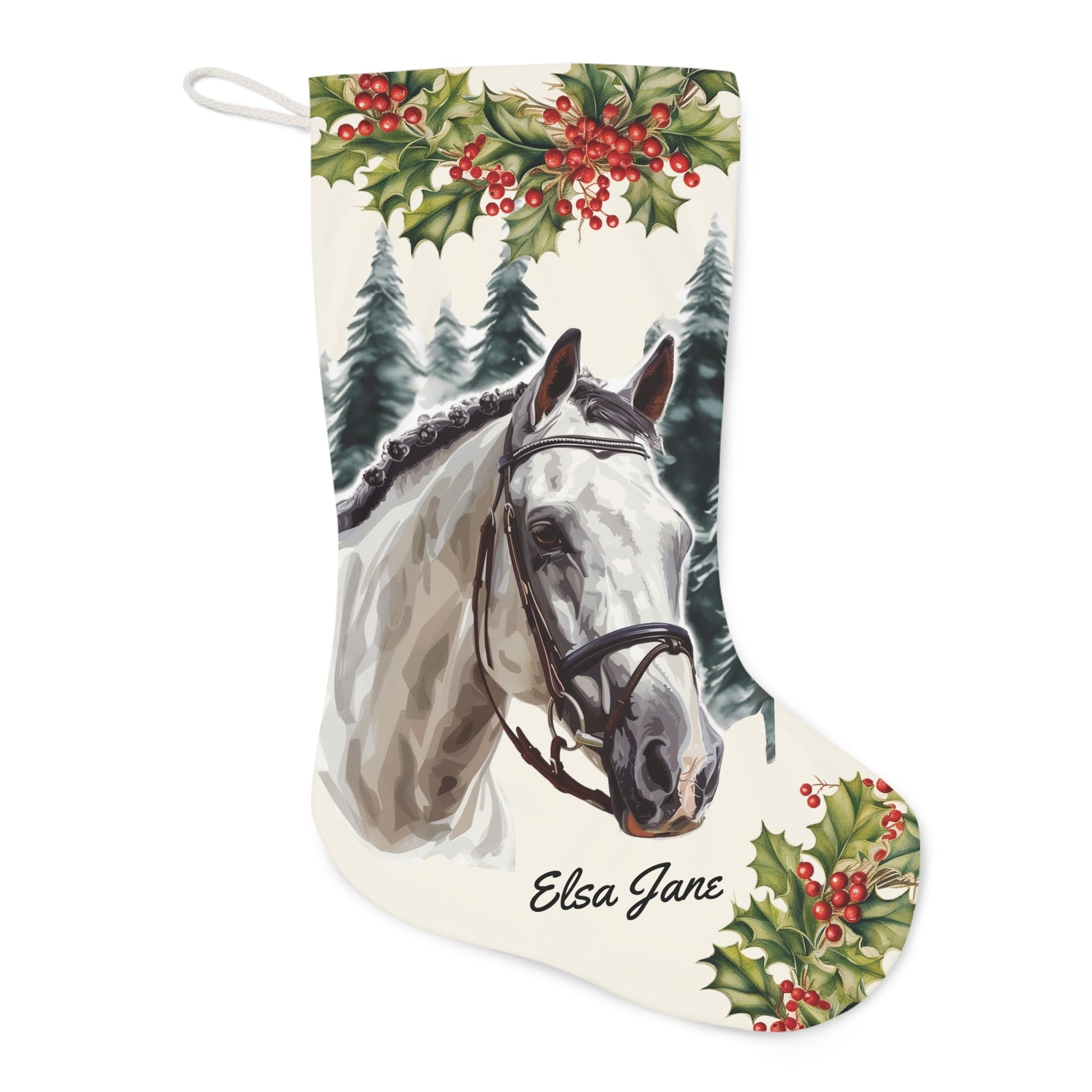 Personalized Gray Horse Christmas Stocking, Early Family Gift for Horse Lover - FlooredByArt