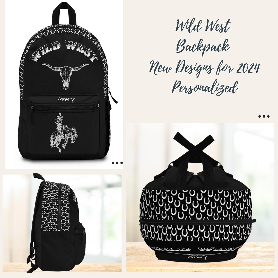 Personalized Horse Backpack, Cute Wild West Theme Bookbag Design - FlooredByArt