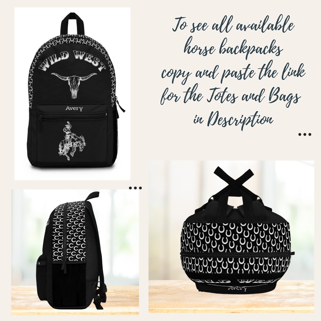 Personalized Horse Backpack, Cute Wild West Theme Bookbag Design - FlooredByArt