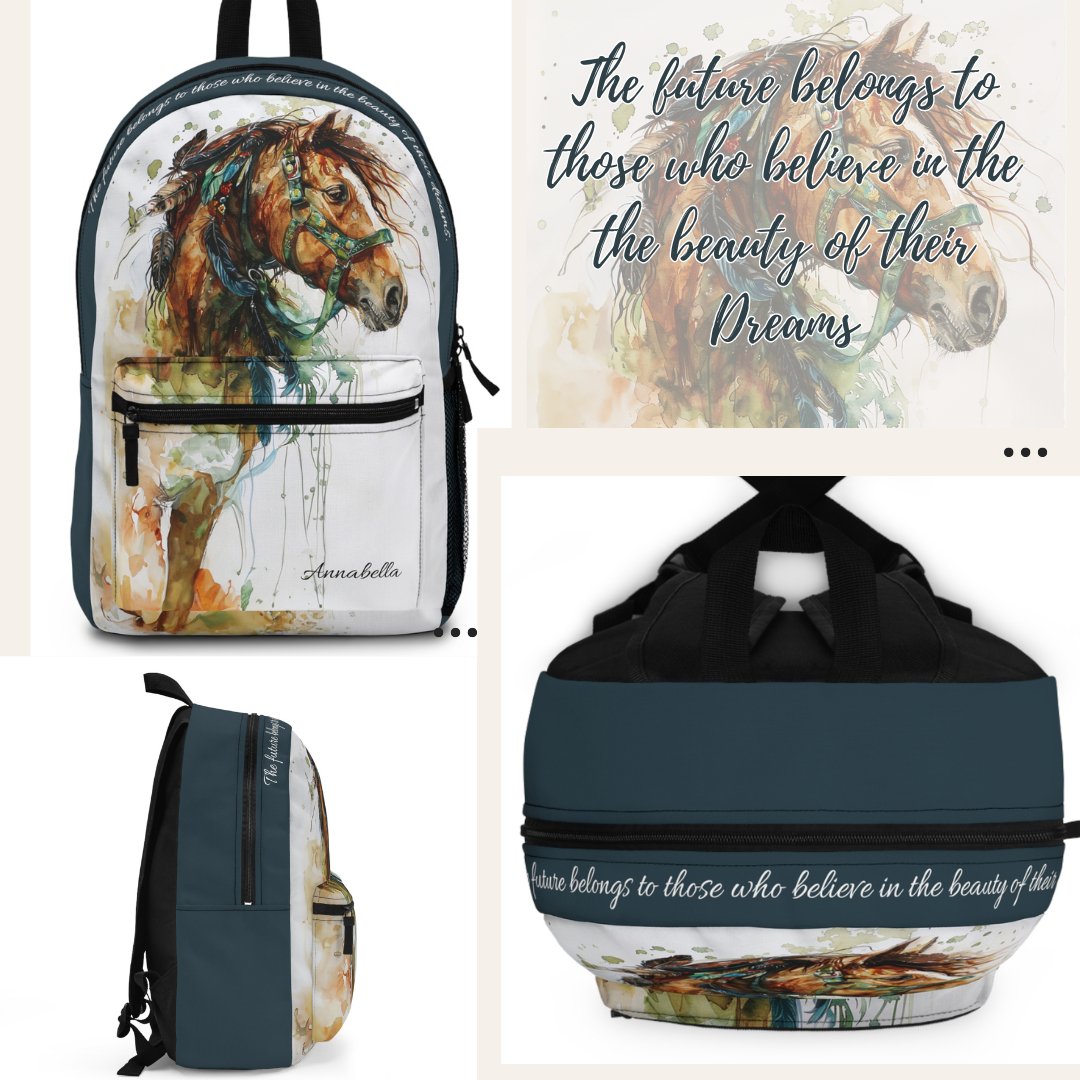 Personalized Horse Lover's Backpack, Cute Original Spirit Horse Design - FlooredByArt