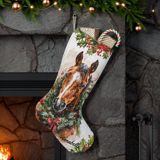 Personalized Large Christmas Horse Stocking, Brown Horse - Blaze - FlooredByArt