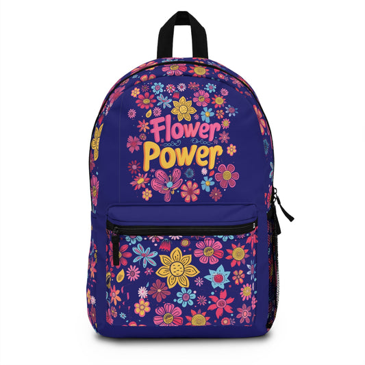 Personalized Retro Girls Flower Power Backpack, Custom Boho Hippy Bookbag Gift - FlooredByArt