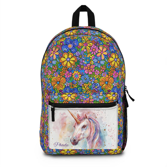 Personalized Retro Girls Unicorn Backpack, Cute Girl Who Loves Unicorns Back - to - school - FlooredByArt