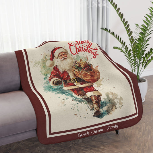 Personalized Santa Claus Throw Blanket, Retro Santa Art Gift - FlooredByArt