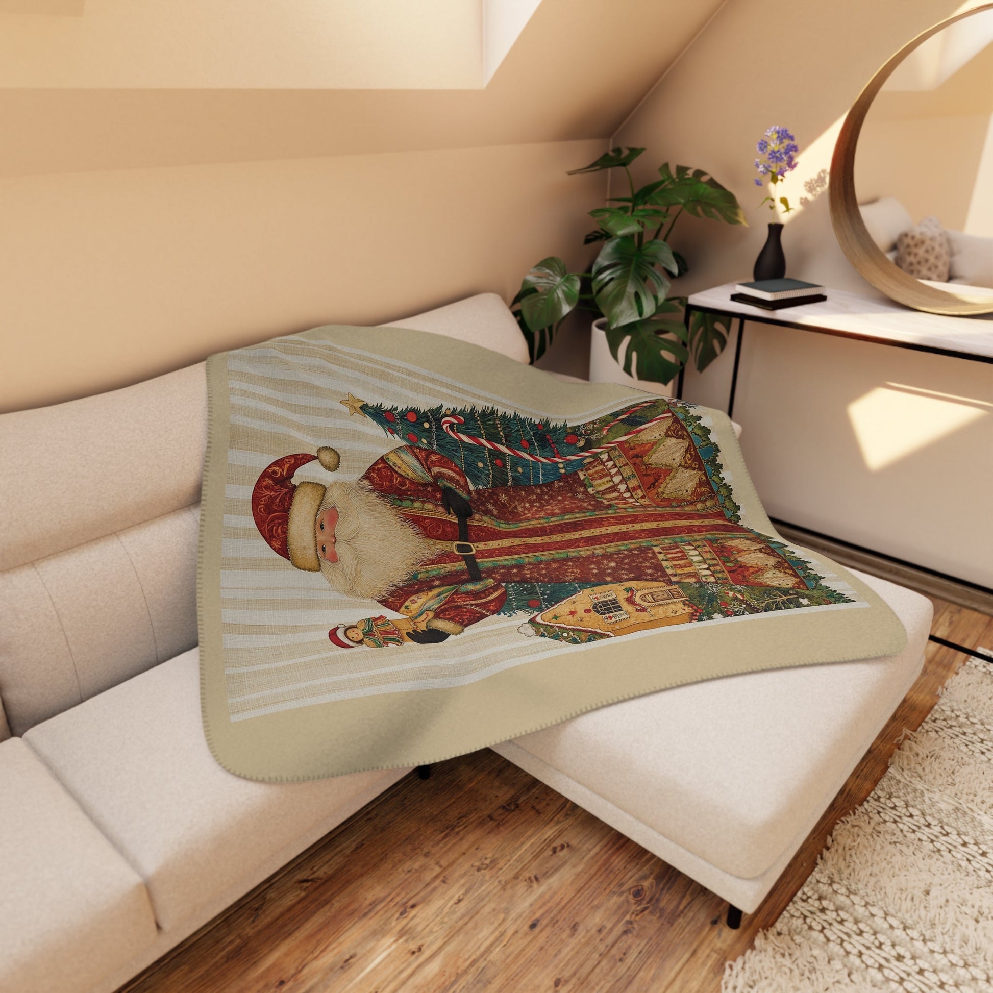 Personalized Victorian Santa Claus Throw Blanket, Retro Vintage Santa Art - FlooredByArt