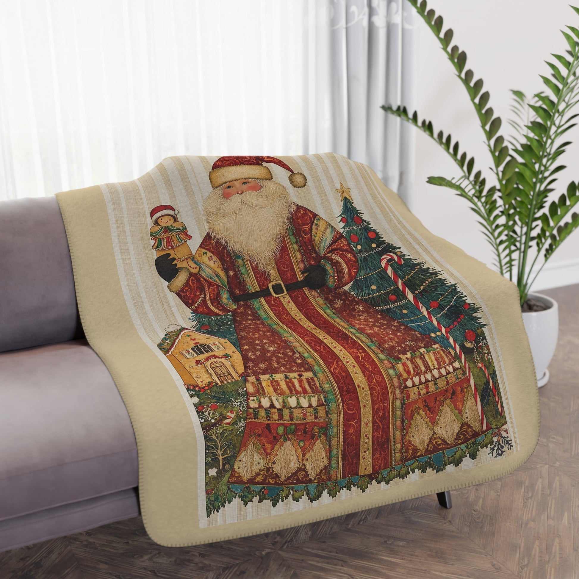 Personalized Victorian Santa Claus Throw Blanket, Retro Vintage Santa Art - FlooredByArt
