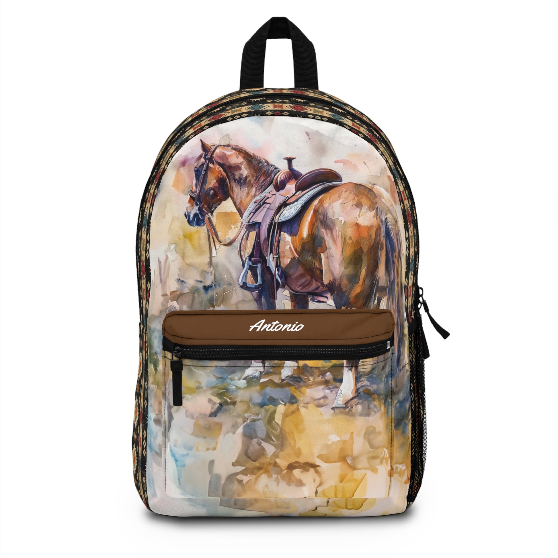 Personalized Western Horse Backpack with Aztec Design, Fun and Beautiful Watercolor - FlooredByArt
