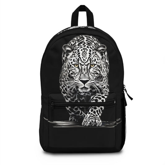 Personalized Wildlife Leopard Backpack, Dramatic Snow Leopard Bookbag, Environmental Back - to - school, College or Work Carry, Any Age - FlooredByArt