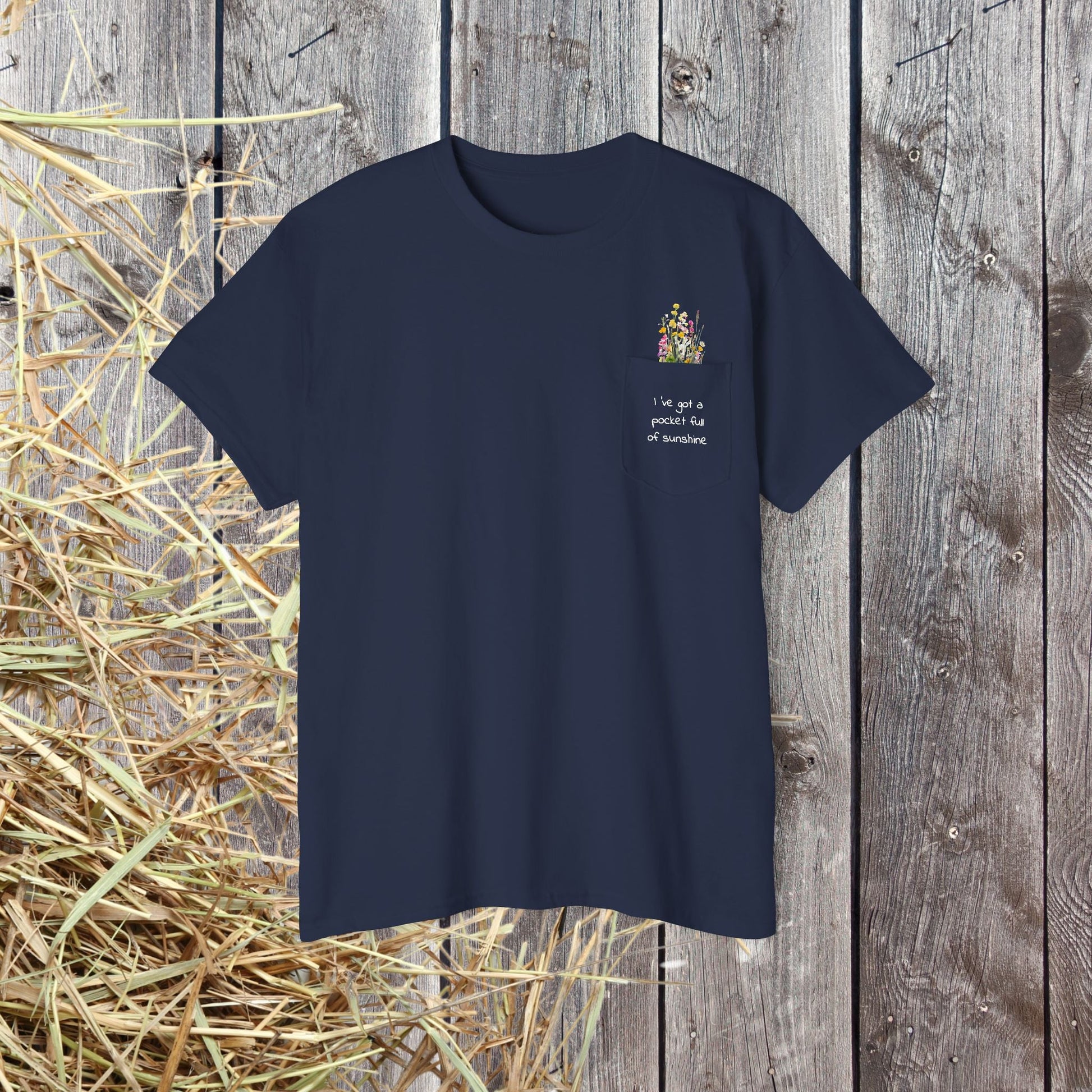 Pocket Full of Sunshine Shirt – Wildflower Pocket Tee, Nature Lover Gift, Floral Back - FlooredByArt