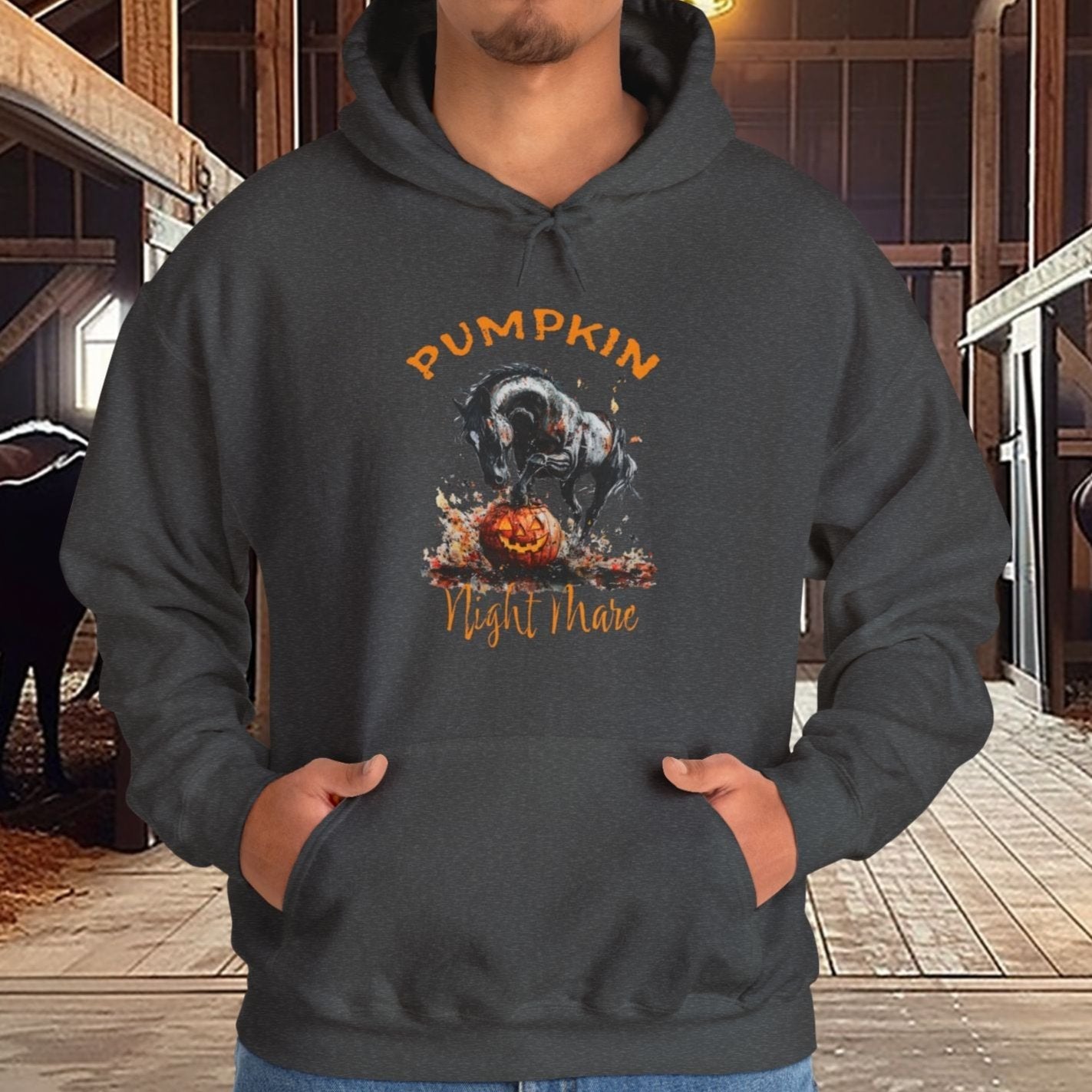 Pumpkin Night Mare Hoodie Sweatshirt, Halloween Party Shirt, Horse lover - FlooredByArt