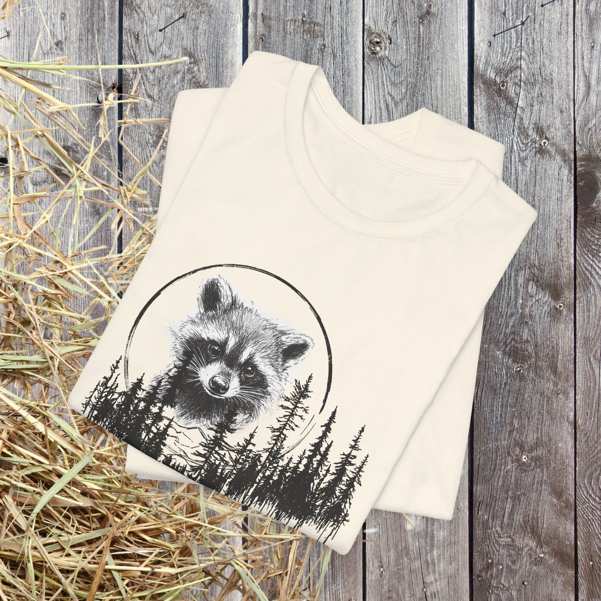Raccoon Line Art and Forest T-Shirt – Woodland Animal Art, Trail Walking, Perfect Gift - FlooredByArt