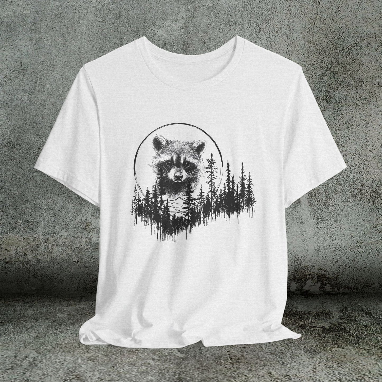 Raccoon Line Art and Forest T-Shirt – Woodland Animal Art, Trail Walking, Perfect Gift - FlooredByArt