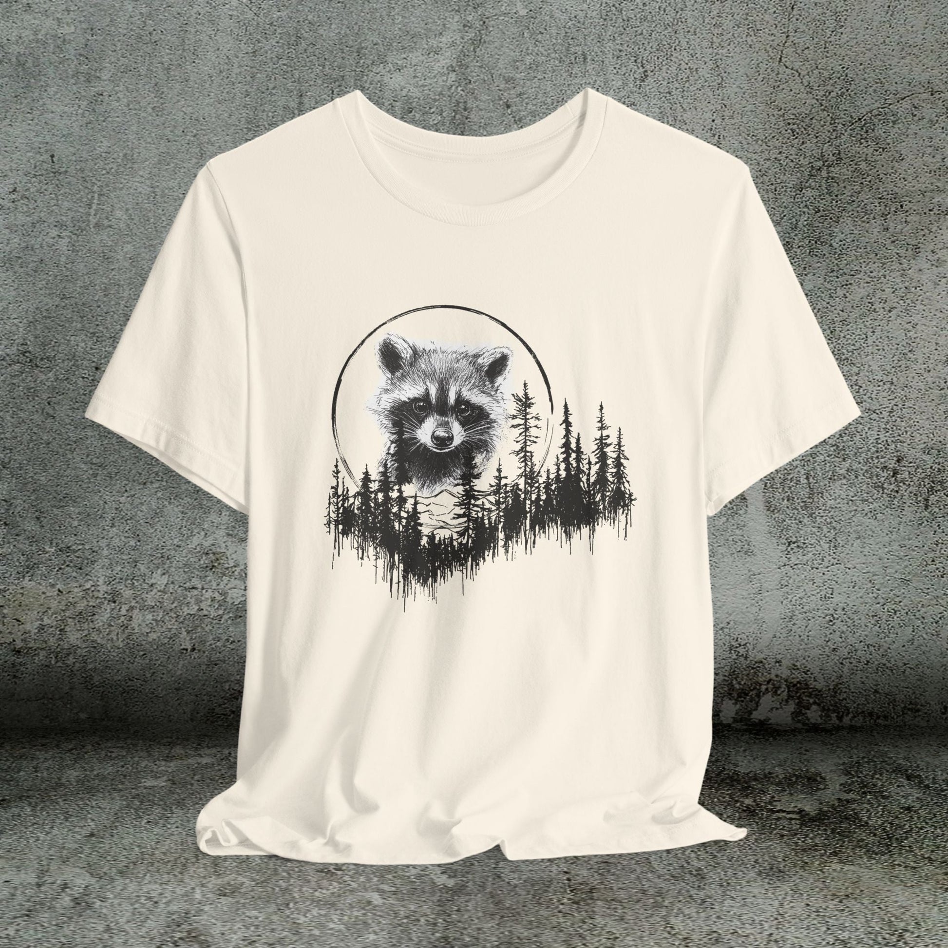 Raccoon Line Art and Forest T-Shirt – Woodland Animal Art, Trail Walking, Perfect Gift - FlooredByArt