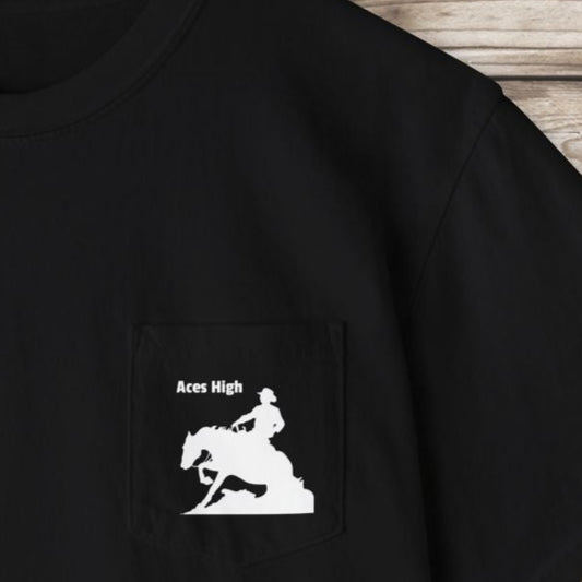 Ranch Riding Reining Horse Art Pocket T-shirt, Minimalist Drawing Sliding Stop - FlooredByArt