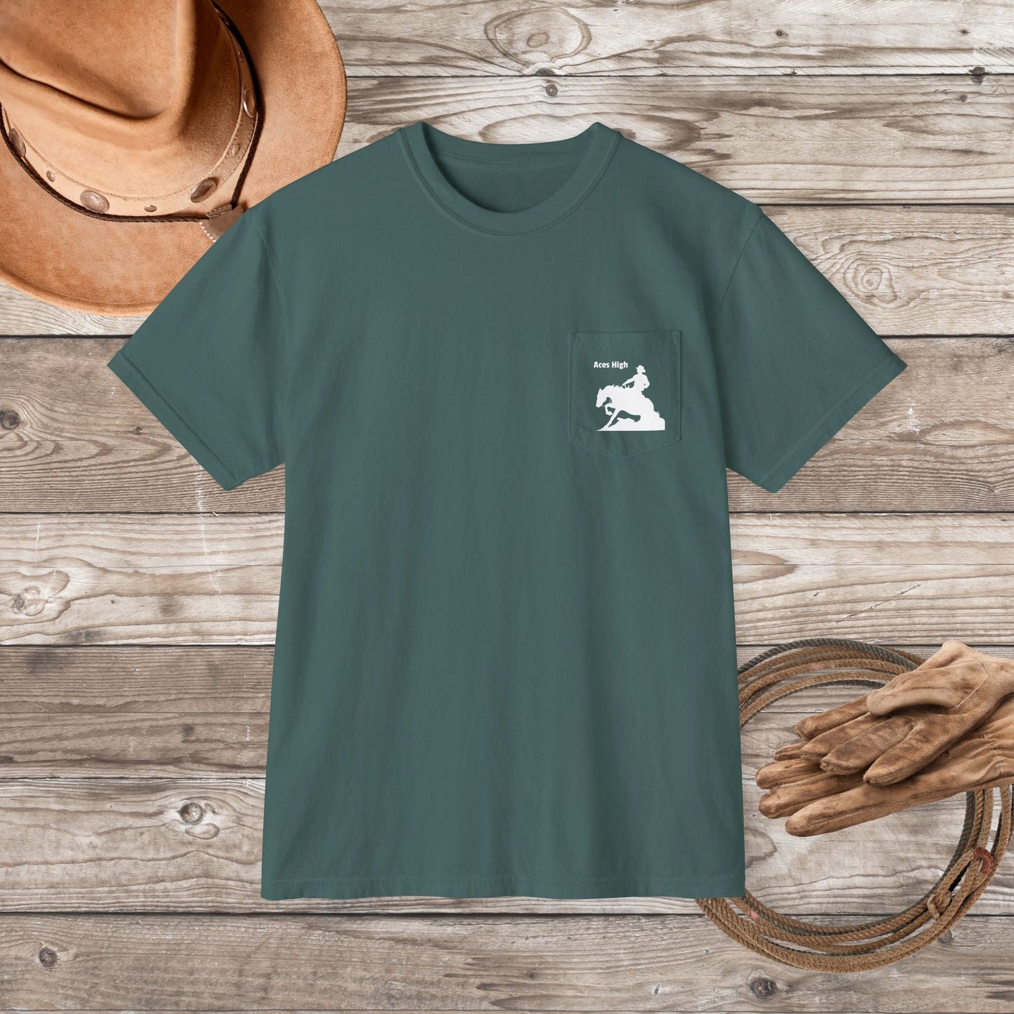 Ranch Riding Reining Horse Art Pocket T-shirt, Minimalist Drawing Sliding Stop - FlooredByArt