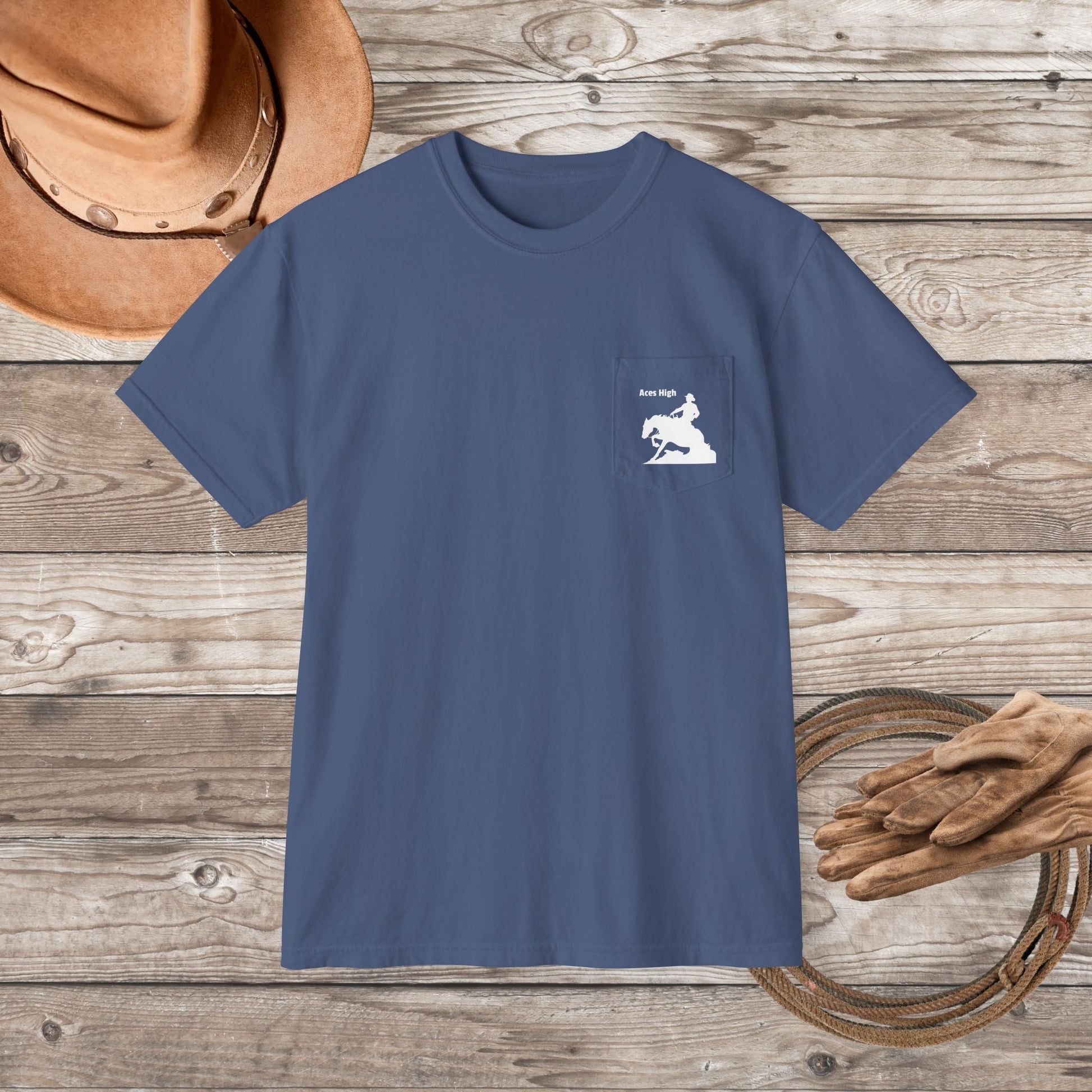 Ranch Riding Reining Horse Art Pocket T-shirt, Minimalist Drawing Sliding Stop - FlooredByArt