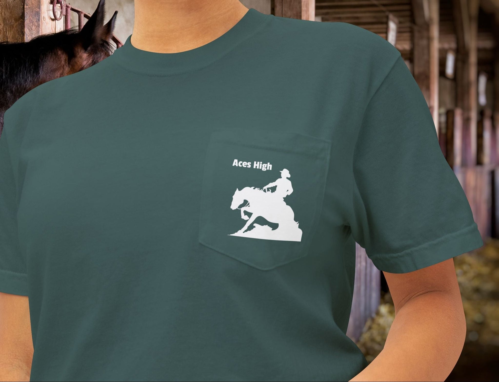 Ranch Riding Reining Horse Art Pocket T-shirt, Minimalist Drawing Sliding Stop - FlooredByArt