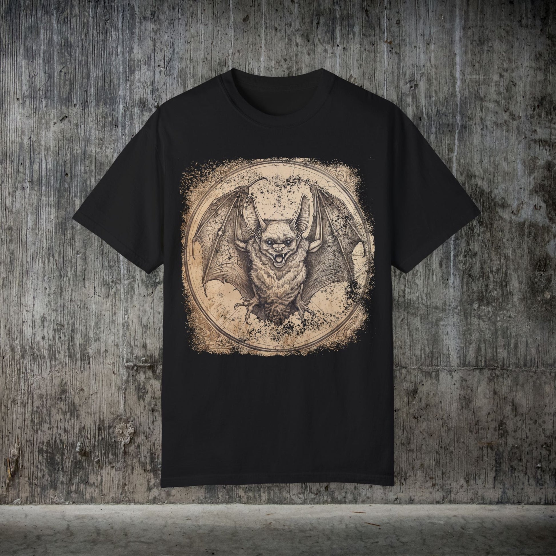 Retro Bat Comfort Colors® T-Shirt – Gothic Bat Drawing Tee Great Trail or Everyday Wear - FlooredByArt