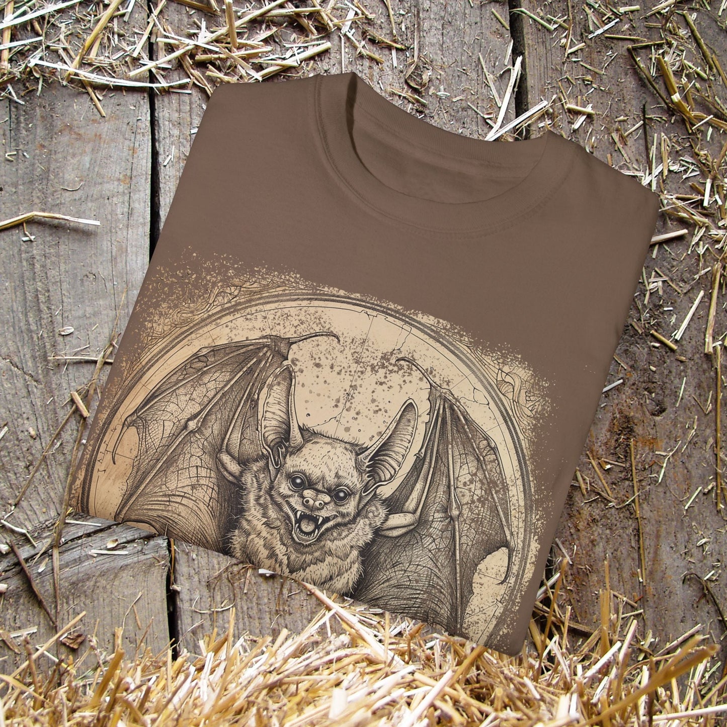 Retro Bat Comfort Colors® T-Shirt – Gothic Bat Drawing Tee Great Trail or Everyday Wear - FlooredByArt