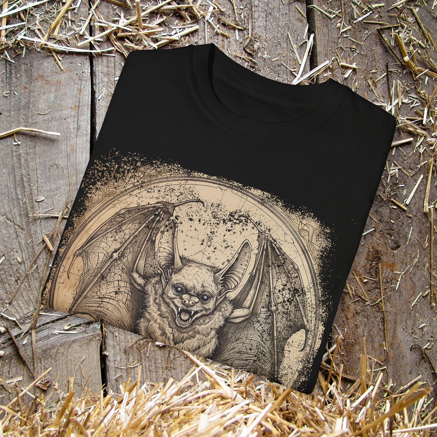 Retro Bat Comfort Colors® T-Shirt – Gothic Bat Drawing Tee Great Trail or Everyday Wear - FlooredByArt