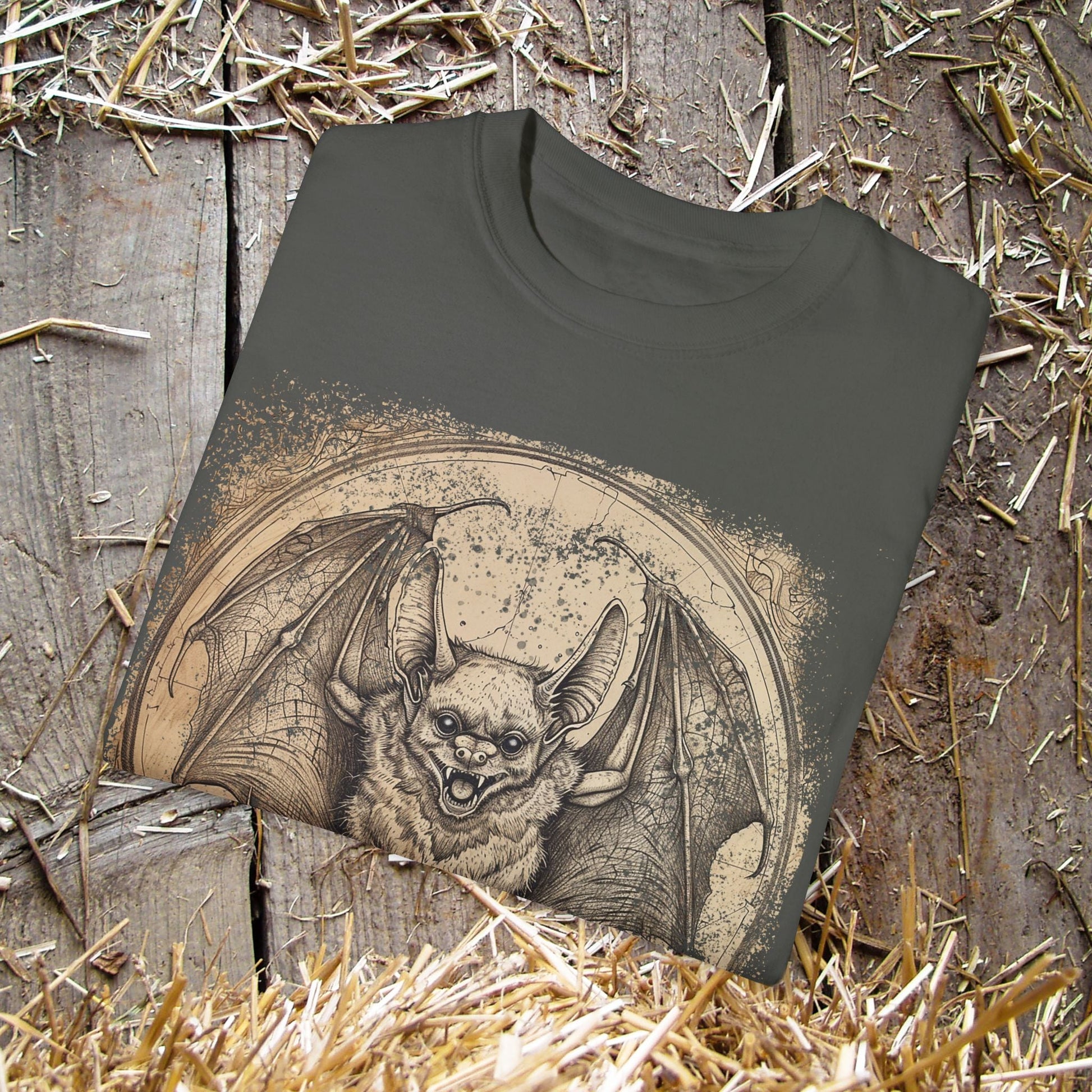 Retro Bat Comfort Colors® T-Shirt – Gothic Bat Drawing Tee Great Trail or Everyday Wear - FlooredByArt