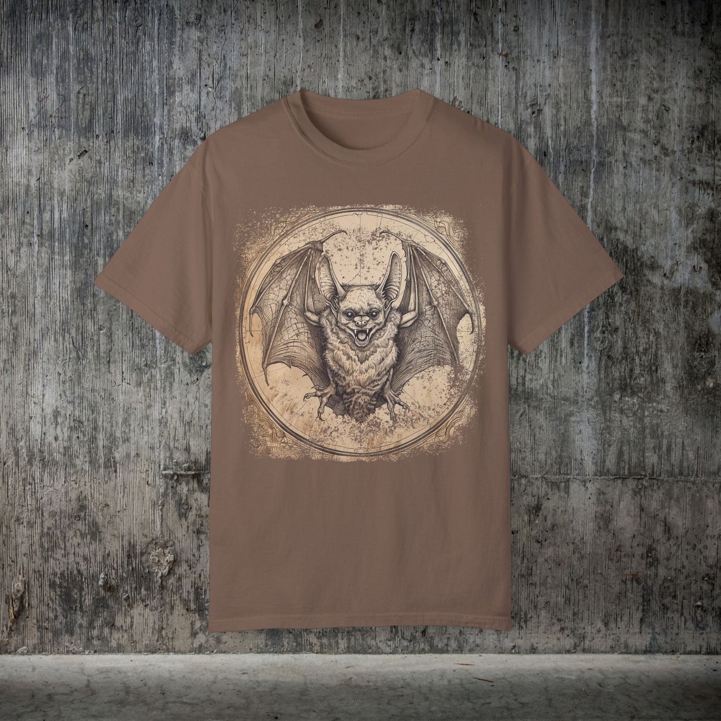 Retro Bat Comfort Colors® T-Shirt – Gothic Bat Drawing Tee Great Trail or Everyday Wear - FlooredByArt