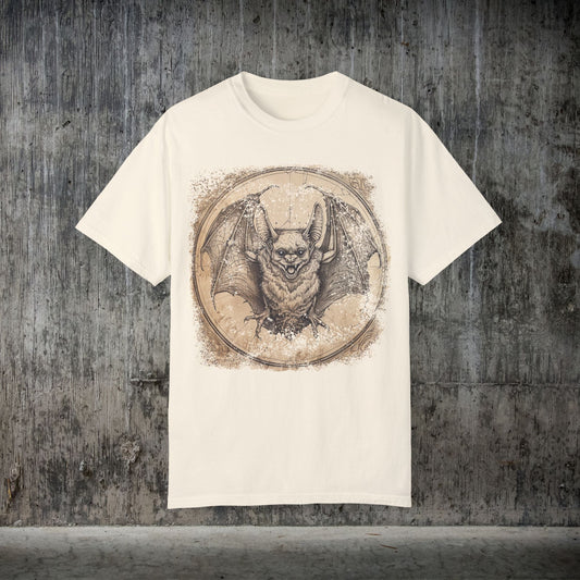 Retro Bat Comfort Colors® T-Shirt – Gothic Bat Drawing Tee Great Trail or Everyday Wear - FlooredByArt