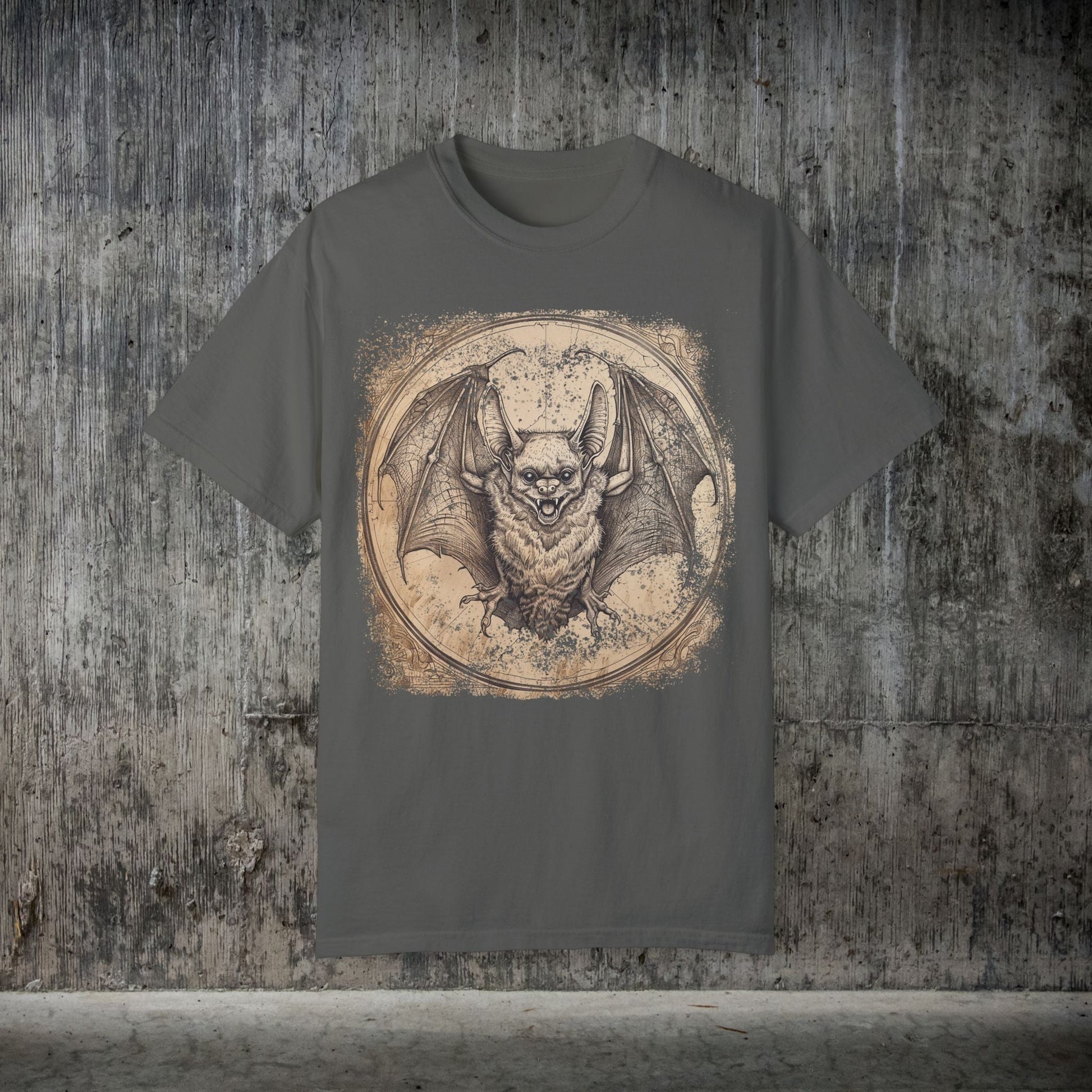 Retro Bat Comfort Colors® T-Shirt – Gothic Bat Drawing Tee Great Trail or Everyday Wear - FlooredByArt