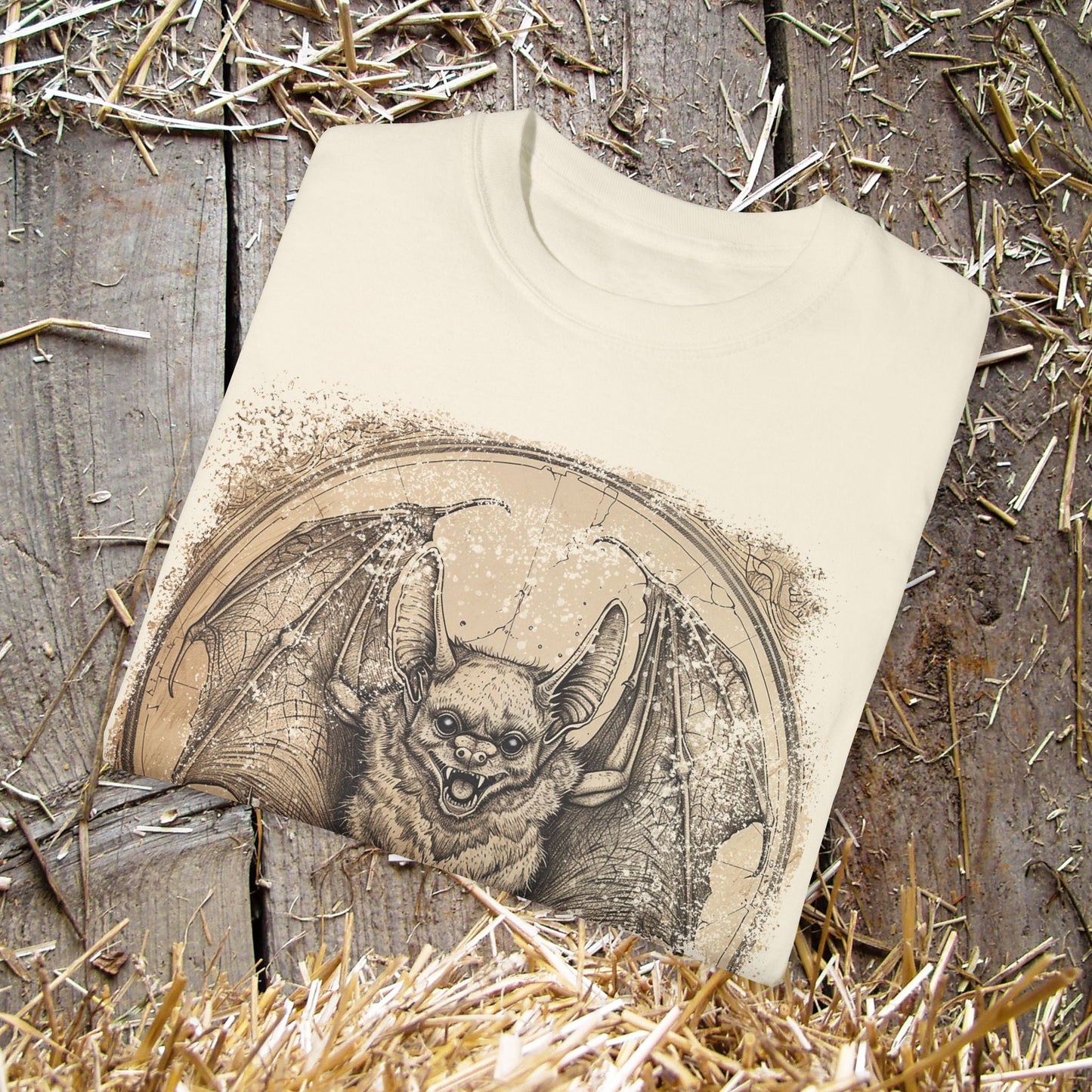 Retro Bat Comfort Colors® T-Shirt – Gothic Bat Drawing Tee Great Trail or Everyday Wear - FlooredByArt
