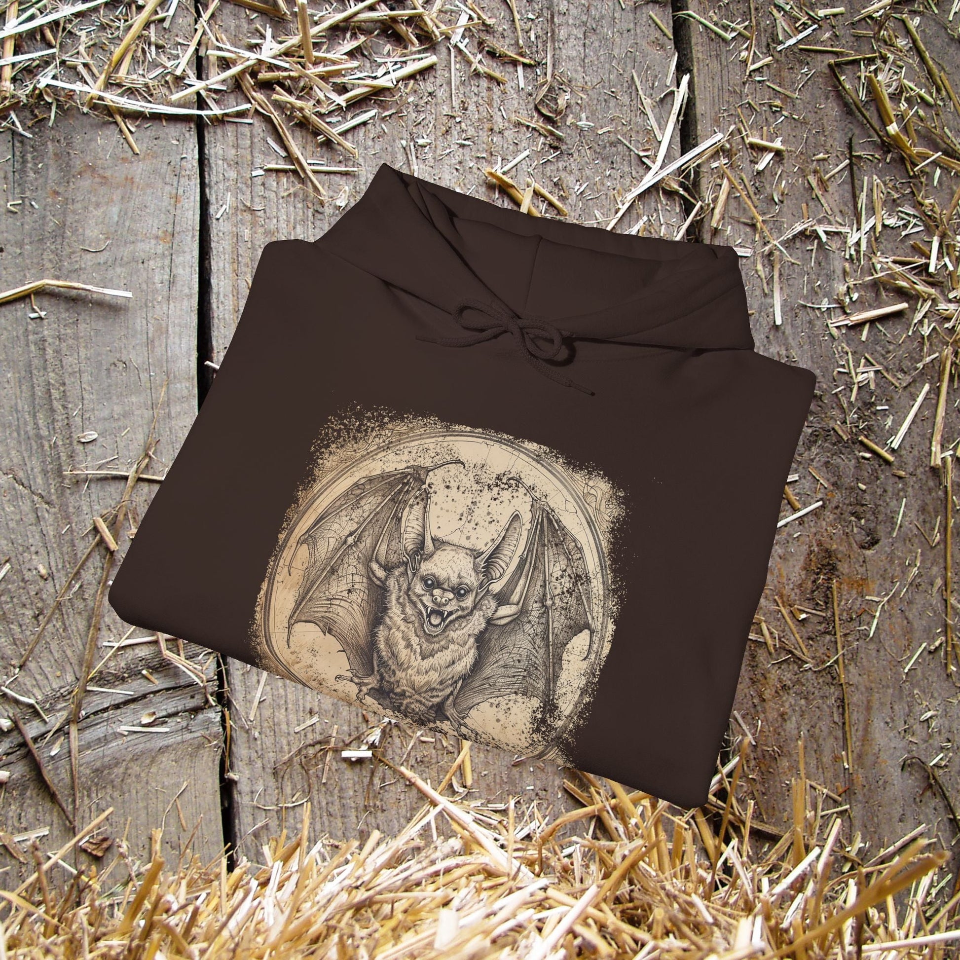 Retro Bat Drawing Hoodie – Vintage Gothic Sweatshirt for Halloween or Everyday - FlooredByArt