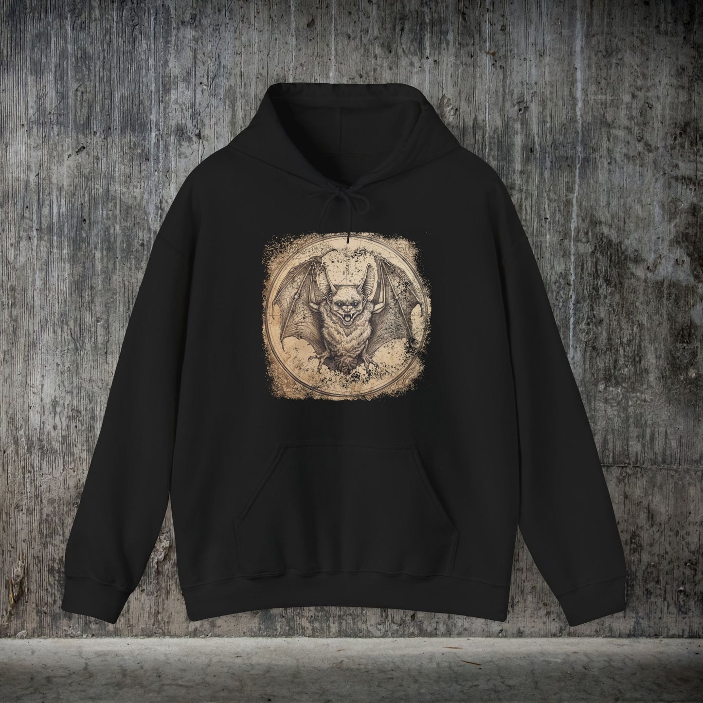 Retro Bat Drawing Hoodie – Vintage Gothic Sweatshirt for Halloween or Everyday - FlooredByArt