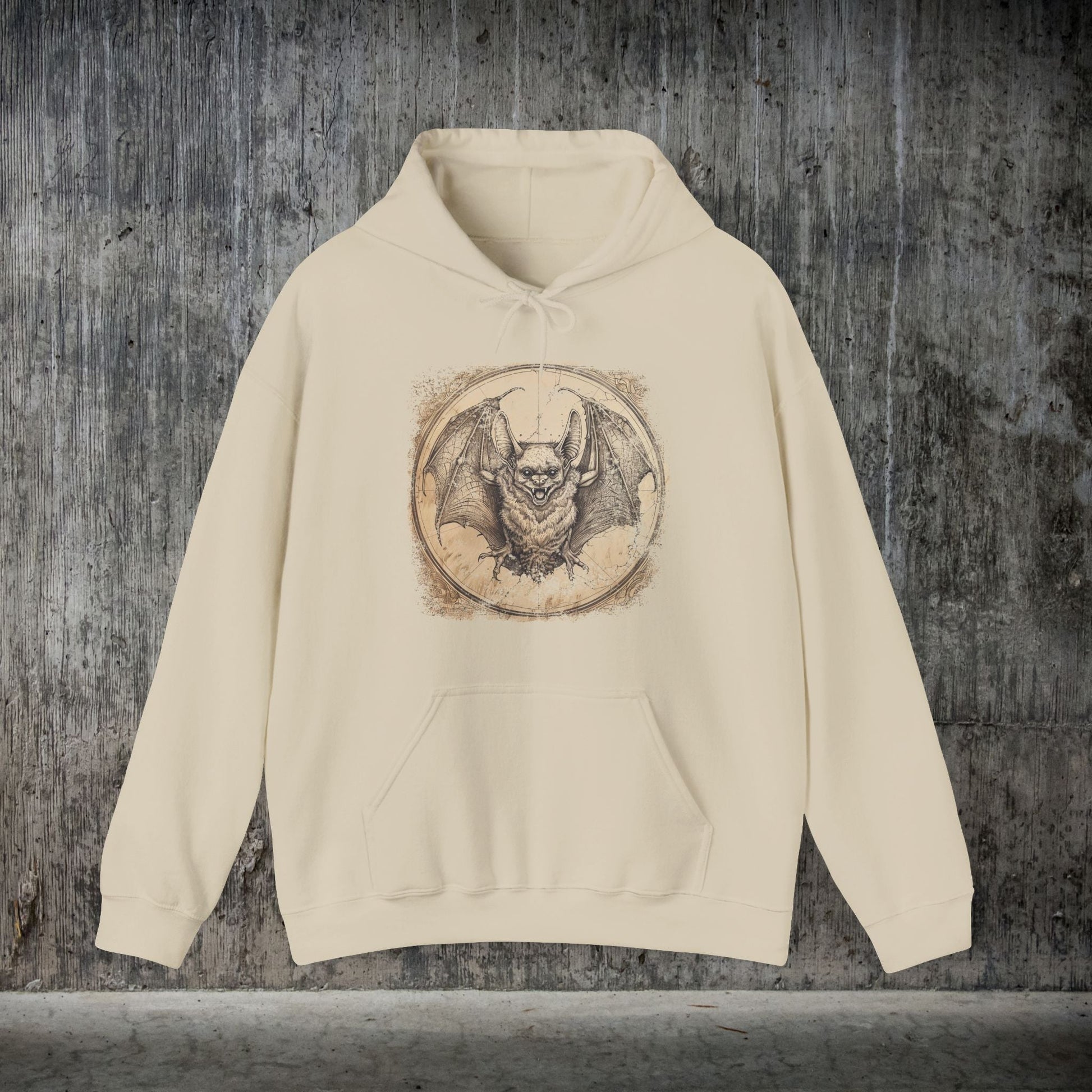 Retro Bat Drawing Hoodie – Vintage Gothic Sweatshirt for Halloween or Everyday - FlooredByArt