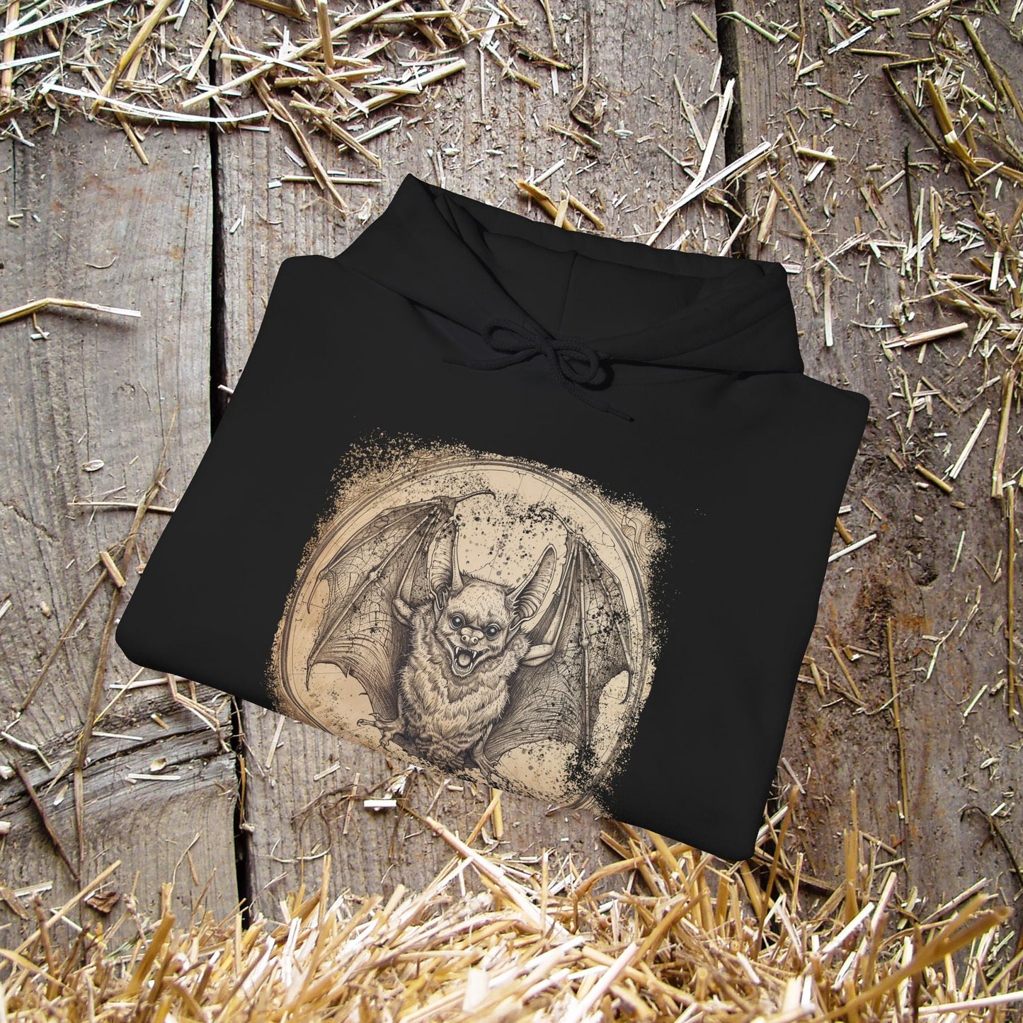 Retro Bat Drawing Hoodie – Vintage Gothic Sweatshirt for Halloween or Everyday - FlooredByArt