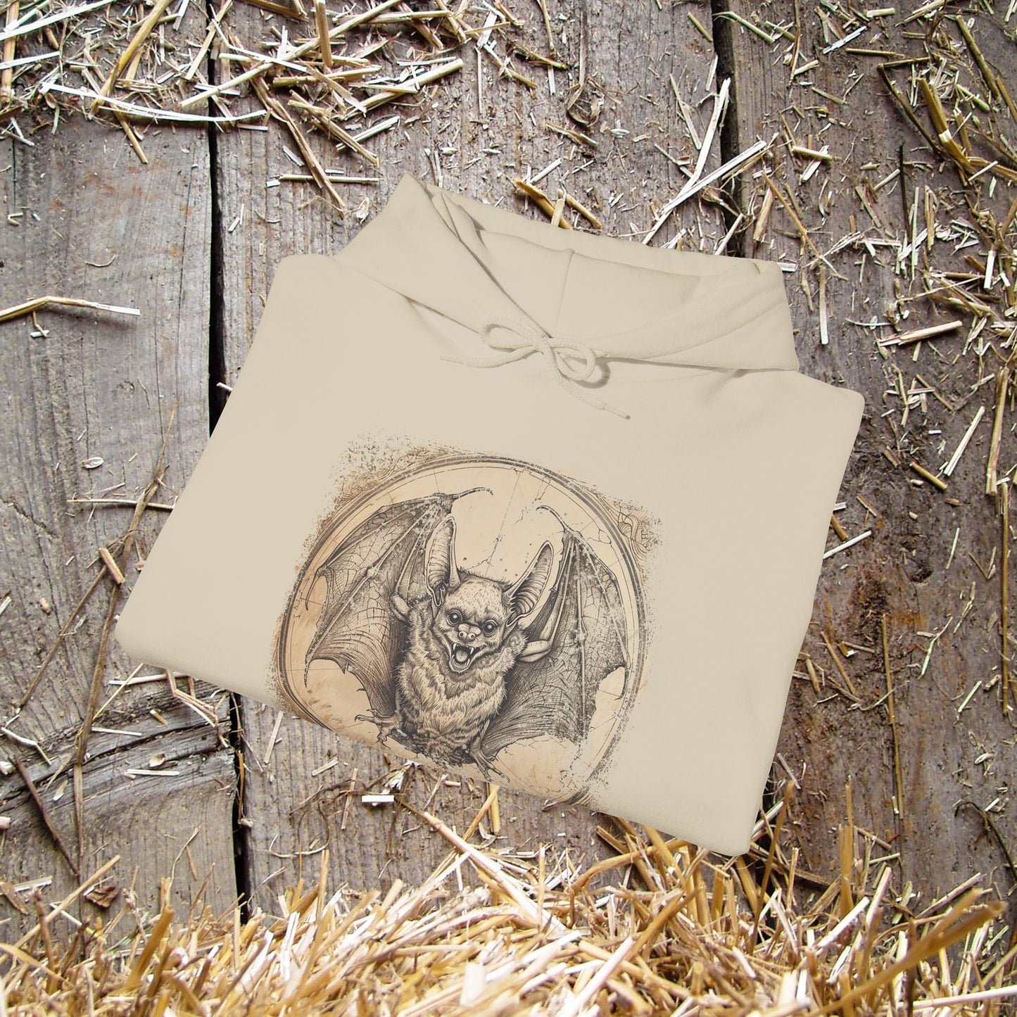 Retro Bat Drawing Hoodie – Vintage Gothic Sweatshirt for Halloween or Everyday - FlooredByArt
