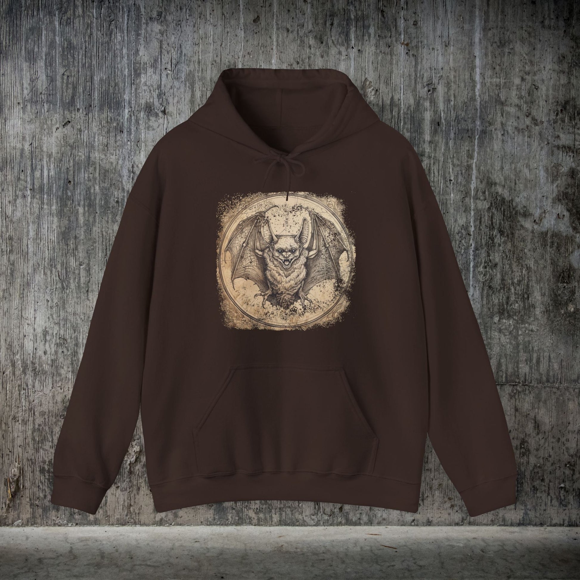 Retro Bat Drawing Hoodie – Vintage Gothic Sweatshirt for Halloween or Everyday - FlooredByArt