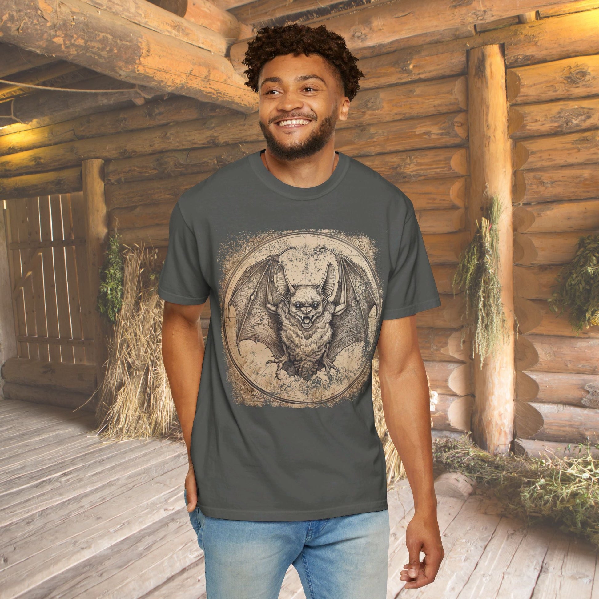 Retro Bat T - shirt, Halloween Or Everyday Cool Bat Shirt, Unisex Tee Spooky Bat Lover, Bat or Caving Enthusiast, Unique Gift Guys or Gals - FlooredByArt