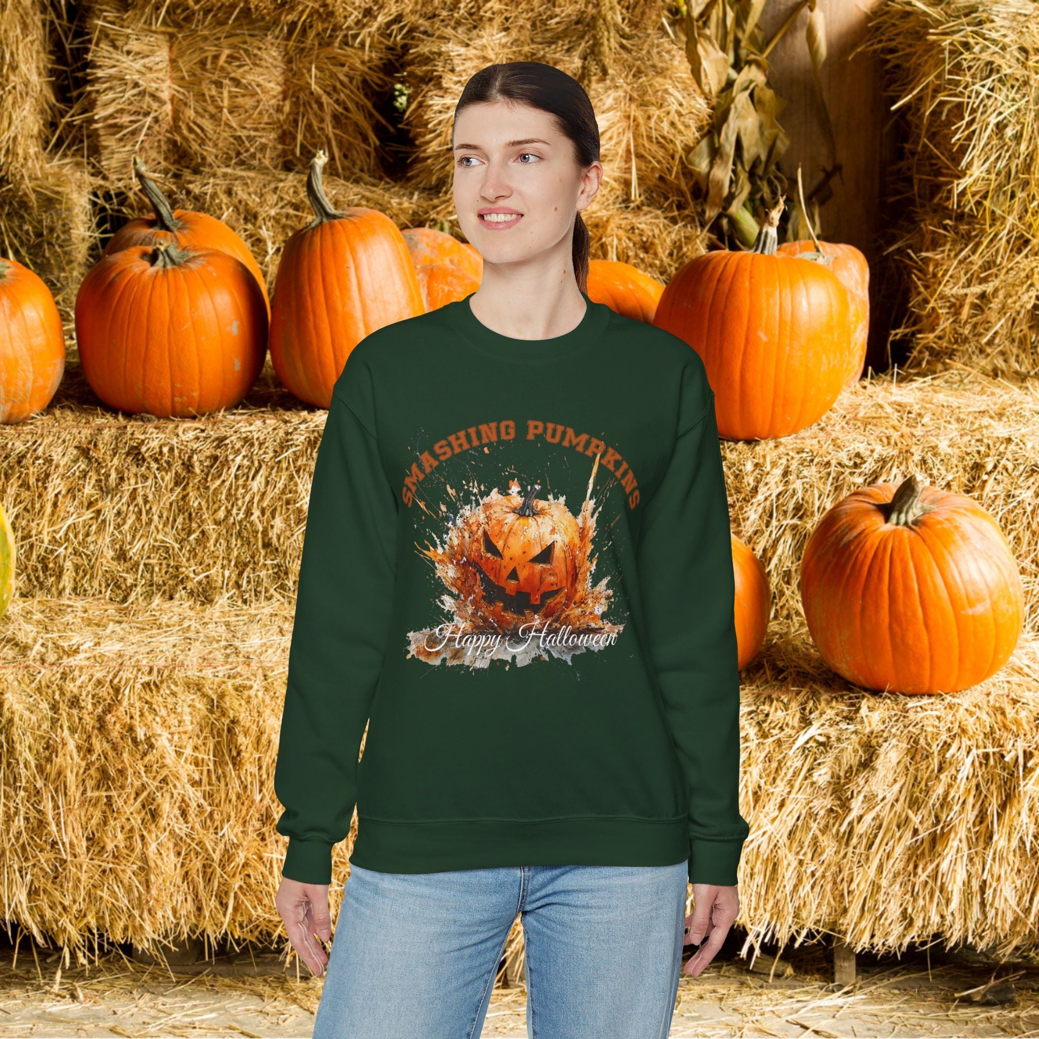 ★RONRON★ PUMPKIN LAYERED SLEEVELESS Retro Halloween Pumpkin Sweatshirt, FUN Smashing Pumpkin